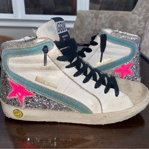 Golden Goose size 32-glitter, pink star, black laces